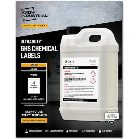 Avery Label, Ghs Chemical, 4X4, We 4PK AVE60504